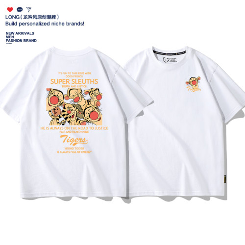 短袖男t恤潮牌男裝聯名老虎2025夏季純棉新款寬松情侶半袖裝衣服