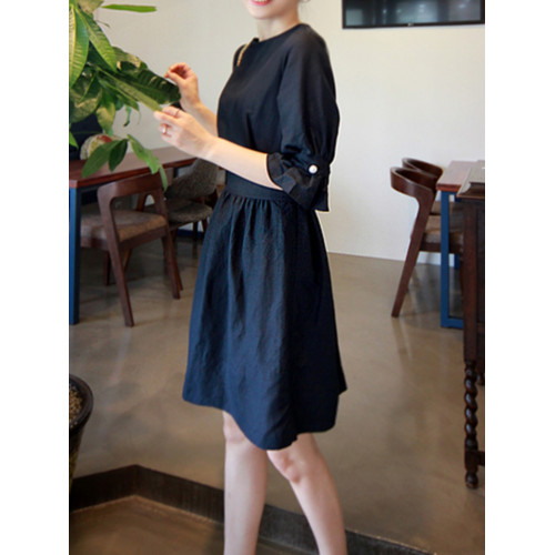 亞麻連衣裙女收腰顯瘦2025年夏季新款韓版氣質寬松純色中長款裙子
