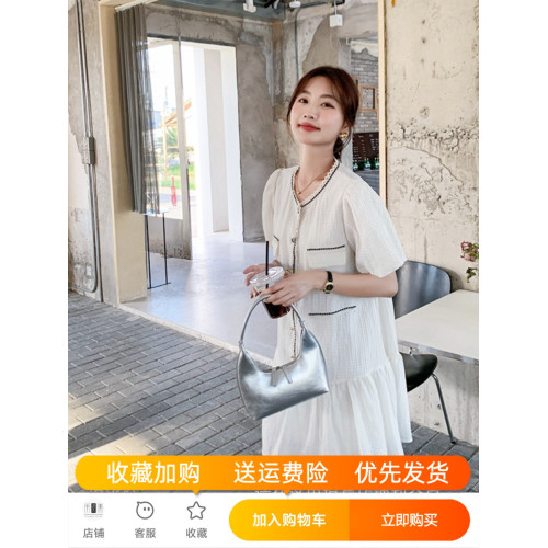法式白色小香風連衣裙女夏2025新款高級感氣質名媛顯瘦荷葉邊裙子