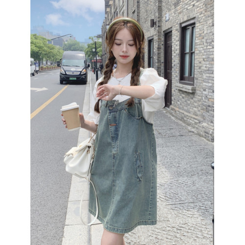 小衆設計牛仔背帶裙女夏季2025復古甜酷減齡連衣裙奶系穿搭一整套