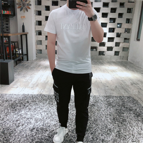 玉蠶絲短袖男t恤夏季圓領純色字母矽膠潮牌修身男裝燙鑽大碼體恤