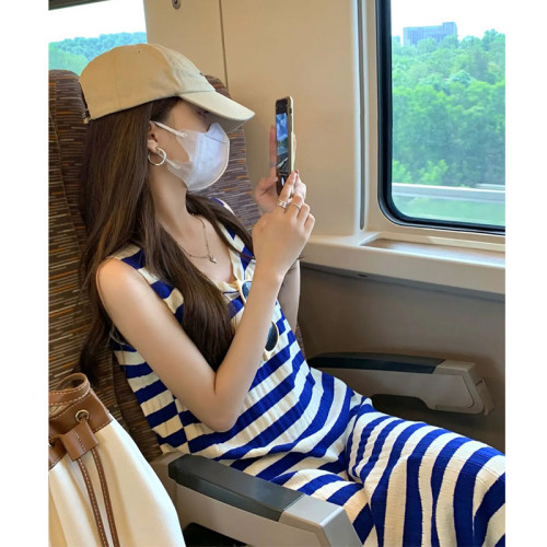 條紋背心裙長裙顯瘦連衣裙夏海邊度假沙灘裙超仙三亞泰國旅遊拍照
