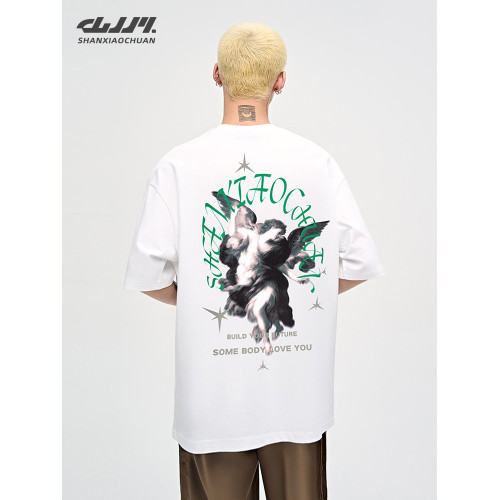 山小川潮牌夏季美式印花上衣短袖男t恤純棉潮流男生體恤情侶裝