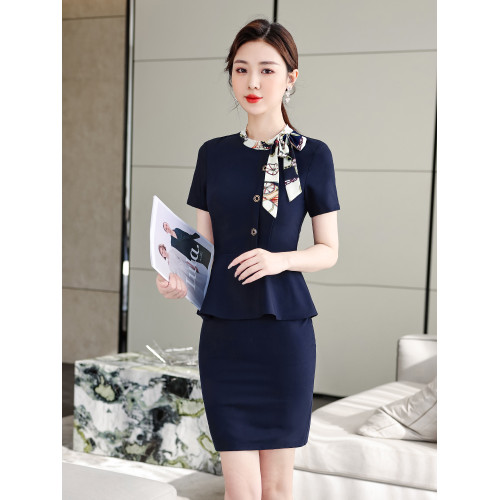 職業裝夏季短袖連衣裙氣質女神範珠寶店美容院酒店接待工作服薄款