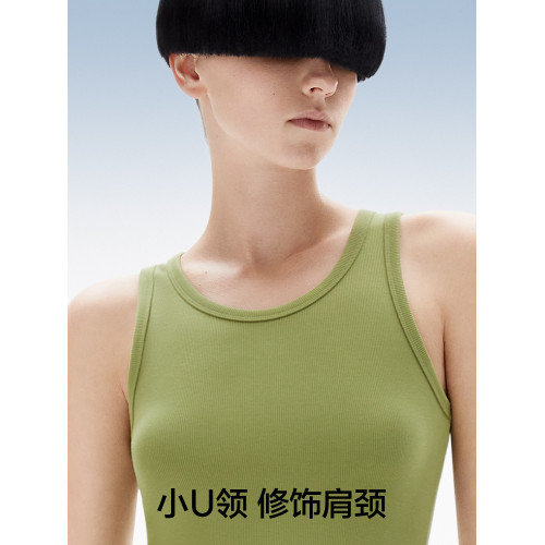 蕉內涼皮501Cool中長款羅紋無袖連衣裙高彈修身顯瘦涼感U領