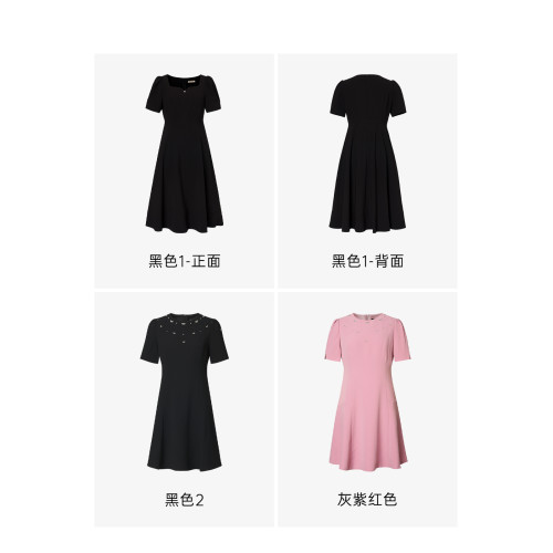 [瑰麗小蠻腰]珂萊蒂爾夏季通勤醋纖修身氣質短袖連衣裙