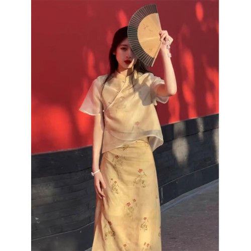 歐洲站2025夏季新款新中式旗袍改良年輕款少女國風連衣裙兩件套裝