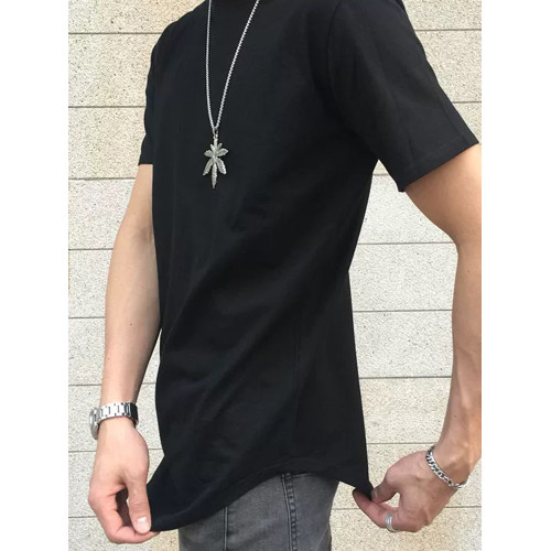 歐美潮牌嘻哈高街純棉圓弧下擺加長款純色短袖男T恤內搭打底夏季