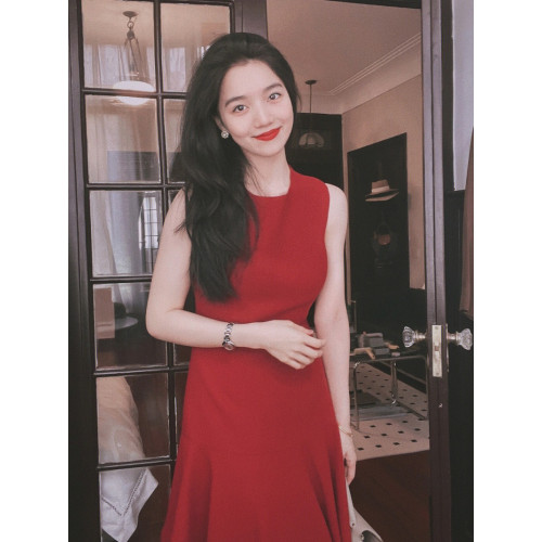 XZOXZO2025年夏季法式紅色修身荷葉邊裙禮服女連衣裙赫本小紅裙子