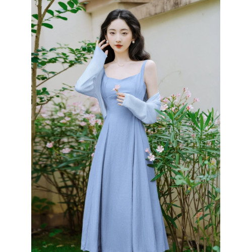 多巴胺絕美小裙子女夏日法式氣質綠色吊帶連衣裙海邊度假沙灘長裙