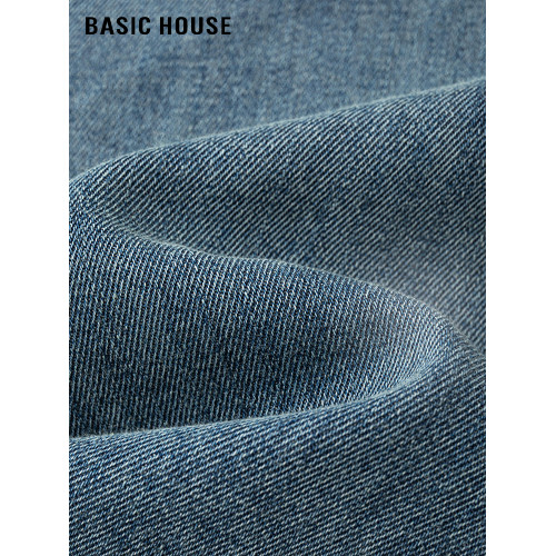 百家好/Basic House翻領拼接袖口腰帶款牛仔短袖連衣裙女復古長裙