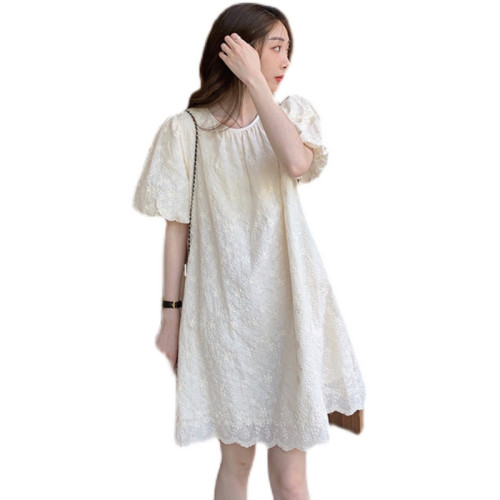 2025年夏季新款法式初戀小香風圓領燈籠袖連衣裙女時尚刺綉娃娃裙
