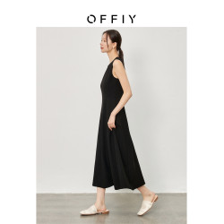 OFFIY-上架就賣斷 王者小黑裙 高級醋酸法式赫本風無袖長款連衣裙
