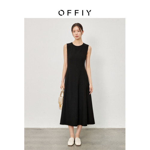 OFFIY-上架就賣斷 王者小黑裙 高級醋酸法式赫本風無袖長款連衣裙