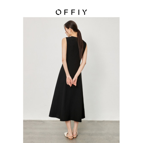 OFFIY-上架就賣斷 王者小黑裙 高級醋酸法式赫本風無袖長款連衣裙