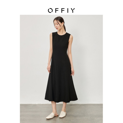 OFFIY-上架就賣斷 王者小黑裙 高級醋酸法式赫本風無袖長款連衣裙