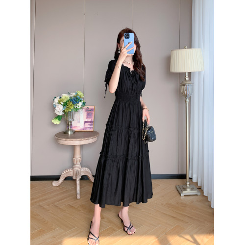 黑色連衣裙女2025新款夏季法式氣質時尚收腰顯瘦高級精緻雪紡裙子