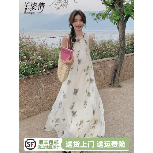 絕美超仙白色無袖薄紗連衣裙女夏法式氣質溫柔風海邊度假背心裙子