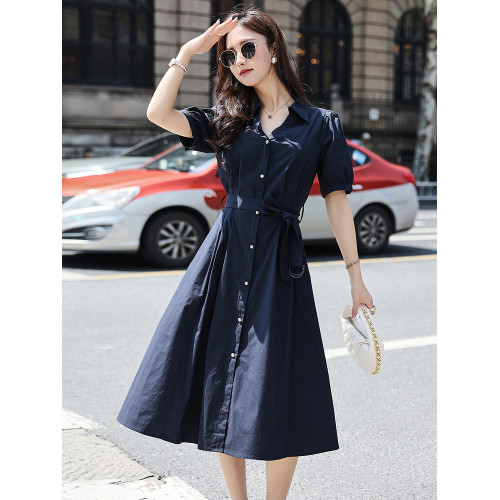 歐貨中長連衣裙女2025夏季新款赫本風法式氣質OL收腰顯瘦襯衫裙子 歐貨中長連衣裙女2025夏季新款赫本風法式氣質OL收腰顯瘦襯衫裙子