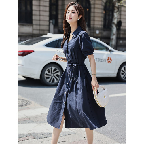 歐貨中長連衣裙女2025夏季新款赫本風法式氣質OL收腰顯瘦襯衫裙子 歐貨中長連衣裙女2025夏季新款赫本風法式氣質OL收腰顯瘦襯衫裙子