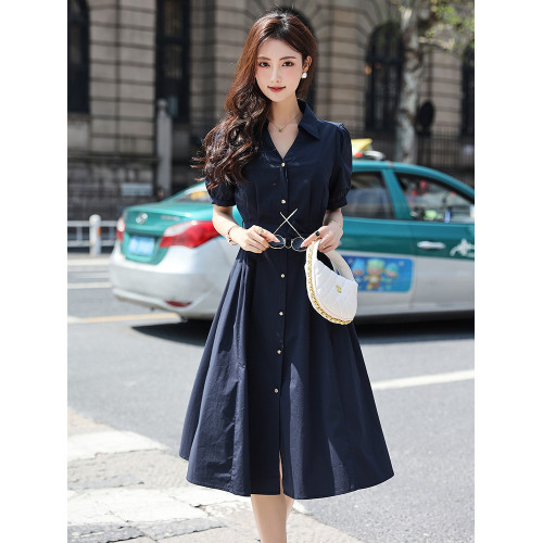 歐貨中長連衣裙女2025夏季新款赫本風法式氣質OL收腰顯瘦襯衫裙子 歐貨中長連衣裙女2025夏季新款赫本風法式氣質OL收腰顯瘦襯衫裙子