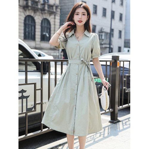 歐貨中長連衣裙女2025夏季新款赫本風法式氣質OL收腰顯瘦襯衫裙子 歐貨中長連衣裙女2025夏季新款赫本風法式氣質OL收腰顯瘦襯衫裙子