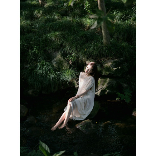 三吋時光4357度假風水墨碎花吊帶裙法式復古連衣裙寬鬆背心長裙