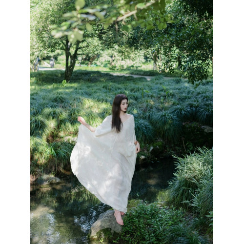 三吋時光4357度假風水墨碎花吊帶裙法式復古連衣裙寬鬆背心長裙