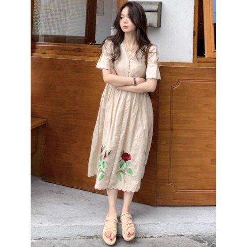 三吋時光4357度假風水墨碎花吊帶裙法式復古連衣裙寬鬆背心長裙