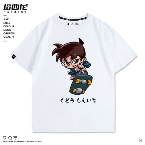 名偵探柯南Q版搞笑趣味毛利蘭小五郎青少年純棉短袖寬松夏季男T恤