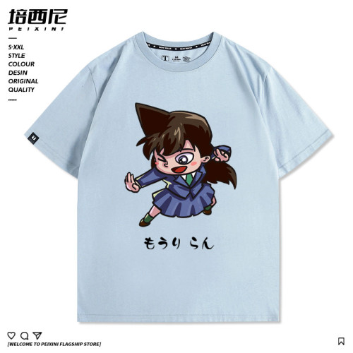 名偵探柯南Q版搞笑趣味毛利蘭小五郎青少年純棉短袖寬松夏季男T恤