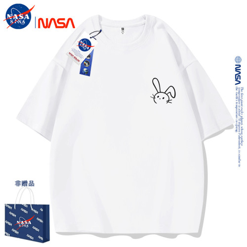 NASA短袖t恤女2023新款夏季簡約純色水洗大版跑步情侶裝上衣男t恤