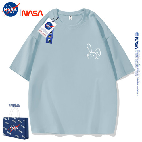 NASA短袖t恤女2023新款夏季簡約純色水洗大版跑步情侶裝上衣男t恤