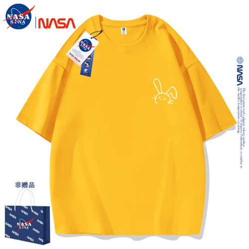 NASA短袖t恤女2023新款夏季簡約純色水洗大版跑步情侶裝上衣男t恤