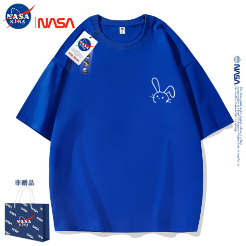 NASA短袖t恤女2023新款夏季簡約純色水洗大版跑步情侶裝上衣男t恤
