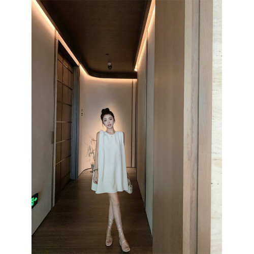法式氣質初戀蝴蝶結公主裙女2025夏季新款醋酸麻感柔滑垂墜連衣裙