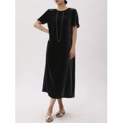 瑪氏嘉敏 夏天穿的真絲絲絨極簡直筒連衣裙 絲絨裙 長短版632239