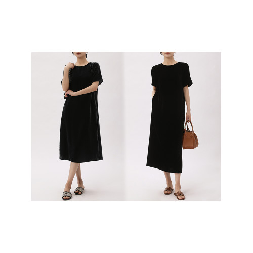 瑪氏嘉敏 夏天穿的真絲絲絨極簡直筒連衣裙 絲絨裙 長短版632239