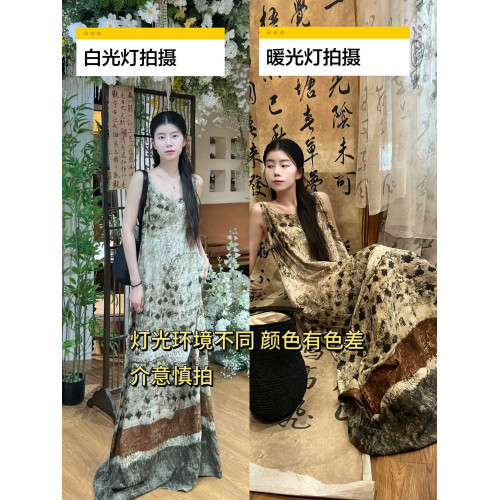 【龐貝】HL棉綢復古必入夏季冷清龐貝印花垂墜吊帶無袖連衣裙2.0