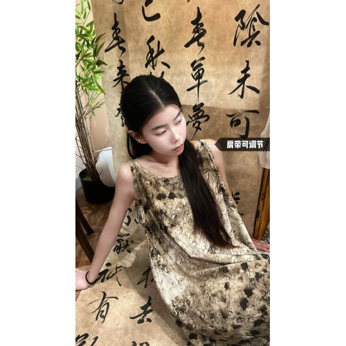 【龐貝】HL棉綢復古必入夏季冷清龐貝印花垂墜吊帶無袖連衣裙2.0