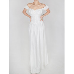 暴雜原創設計 菲萊神廟 女神白色連衣裙海邊埃及度假風一字領長裙