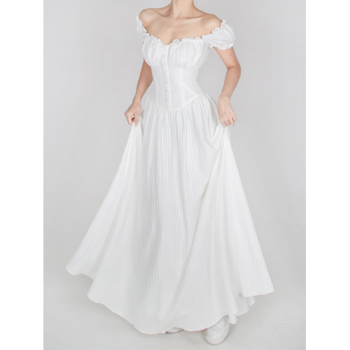 暴雜原創設計 菲萊神廟 女神白色連衣裙海邊埃及度假風一字領長裙 暴雜原創設計 菲萊神廟 女神白色連衣裙海邊埃及度假風一字領長裙