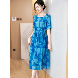 真絲連衣裙女夏季2025新款連身裙法式氣質獨特別致桑蠶絲印花裙子