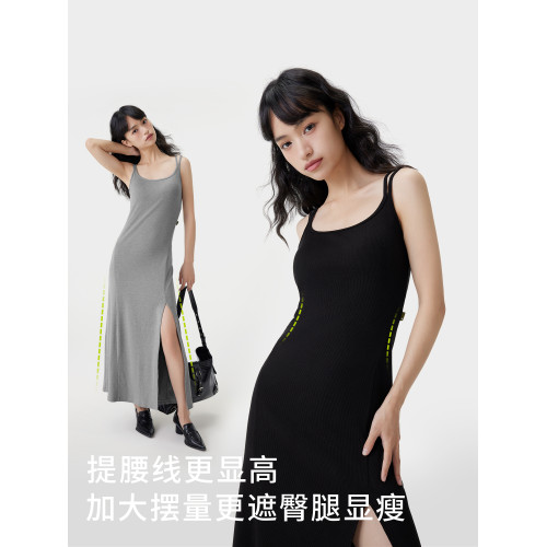 半練帶胸墊裙子吊帶裙白色連衣裙秋季流行長裙小個子黑色背心裙女