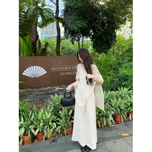 松弛感慵懶氣質休閒套裝女夏不規則防曬罩衫披肩吊帶連衣裙兩件套