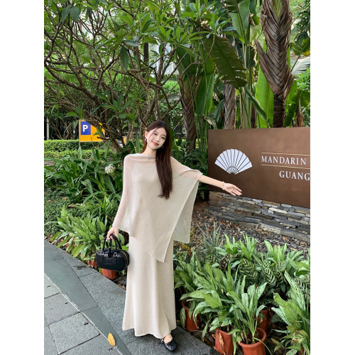 松弛感慵懶氣質休閒套裝女夏不規則防曬罩衫披肩吊帶連衣裙兩件套