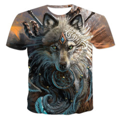 Cool Wolf King 3D Printing Men's T-Shirt炫 酷狼王3D印花男T恤