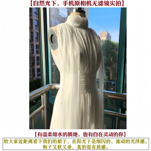 希臘女神裙高級感溫柔仙女裙白色連衣裙飄帶掛脖收腰度假長裙女夏