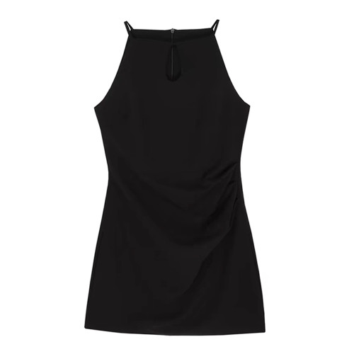 掛脖吊帶連衣裙女春夏韓系小個子高級感名媛禮服短裙赫本風小黑裙
