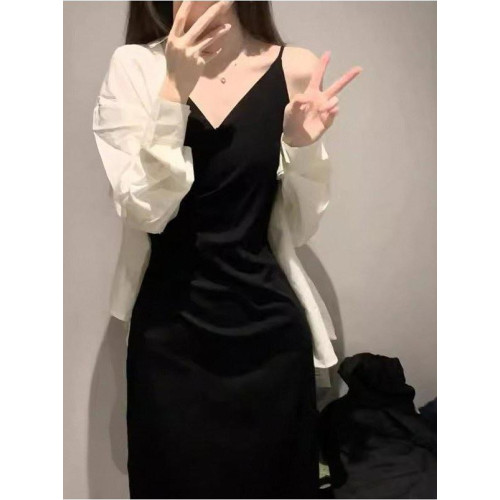 赫本法式聚會晚禮服連衣裙女裝夏季風小黑禦姐輕熟感吊帶裙子